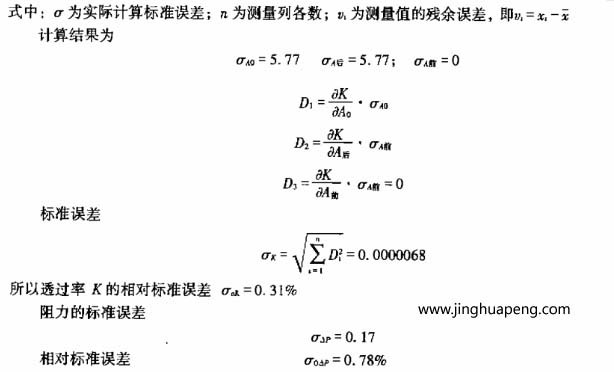 過(guò)濾器效率和阻力試驗(yàn)該過(guò)濾器計(jì)算結(jié)果及誤差